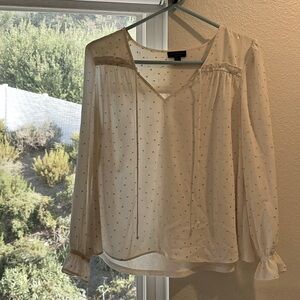 Anthropologie current air cream & gold dot blouse, size medium petite